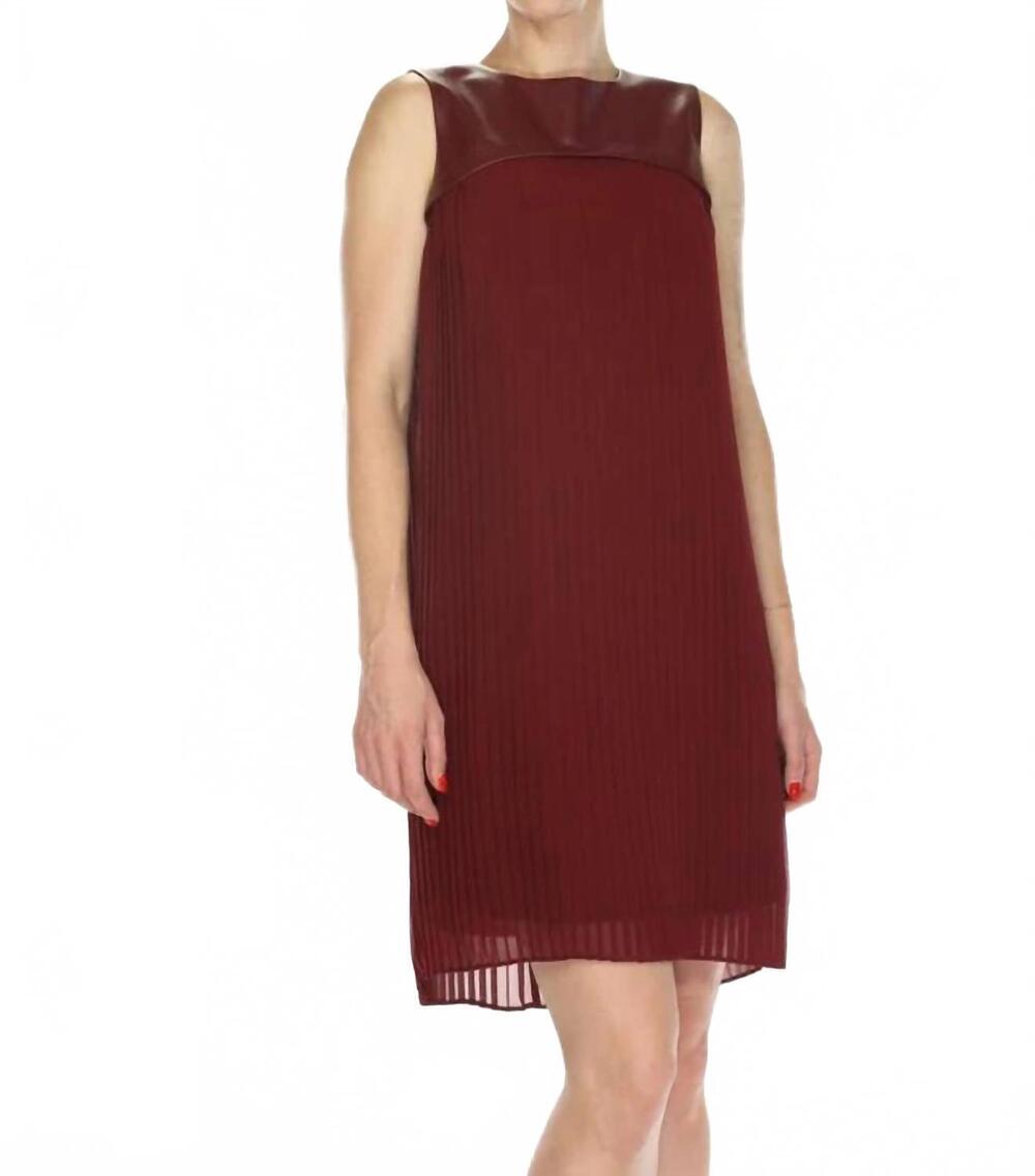 NEW JOSEPH RIBKOFF pleated faux leather trapeze mini dress in merlot